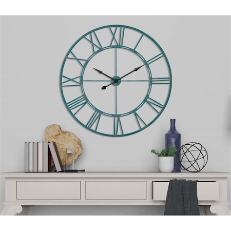 Gardner Bender 43.5 in. Oversized Roman Round Wall Clock, Distressed Sea Green BI3251632